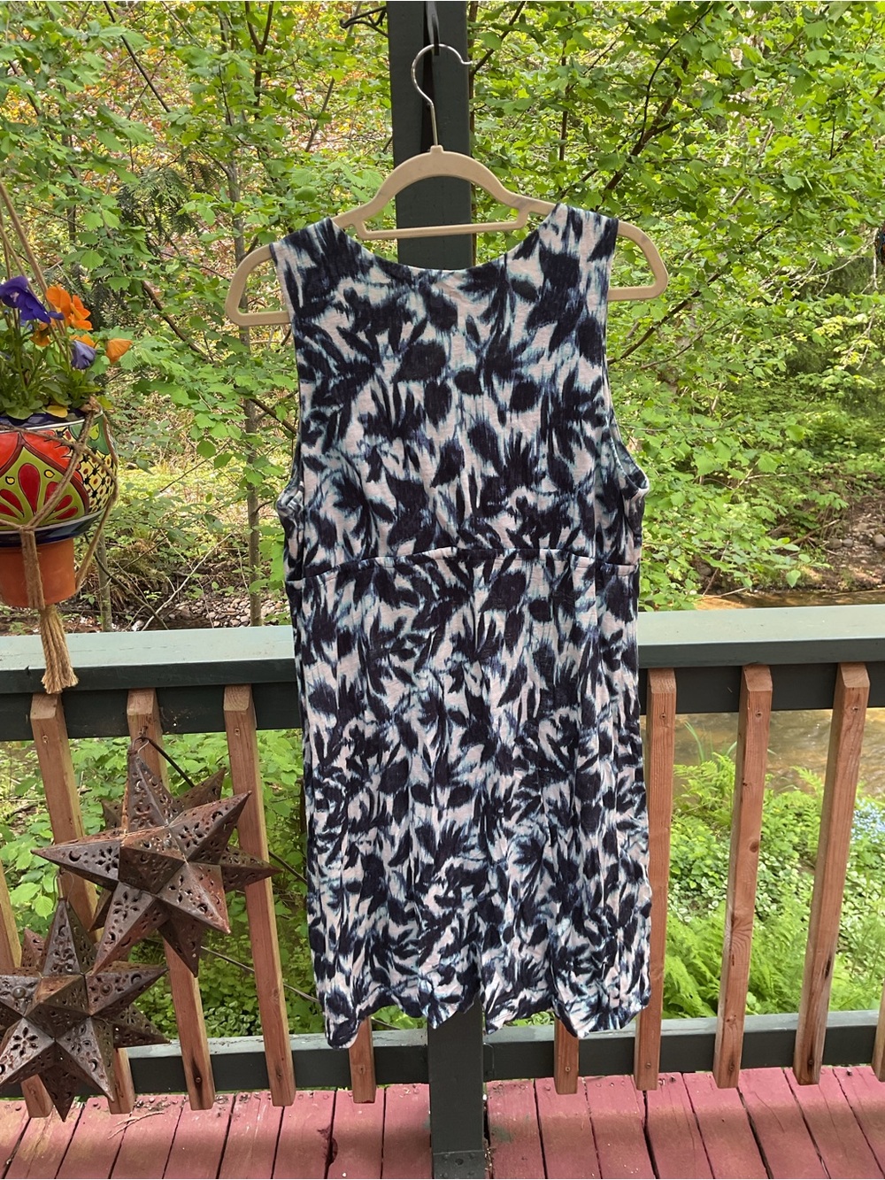 Tommy Bahama Navy & White Beaded V-Neck Sleeveless Linen Dress - Picture 4 of 5